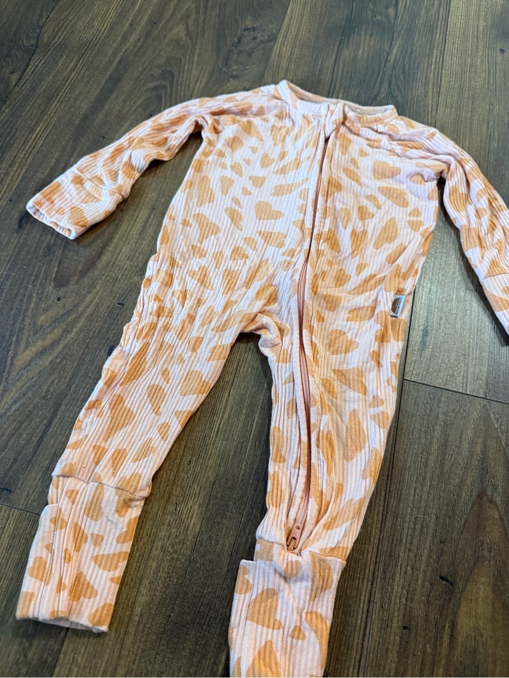 Brixton Phoenix Bamboo Baby Sleeper Pajamas Pink Orange Ribbed Zip Romper 3-6M - Picture 3 of 7